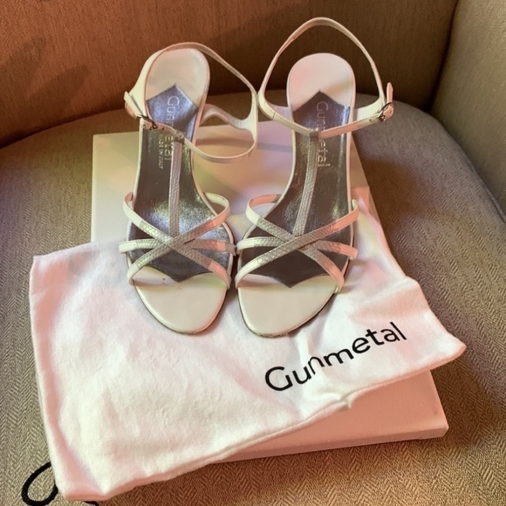 Gunmetal White & Silver Strappy 3” Sandals EU 38